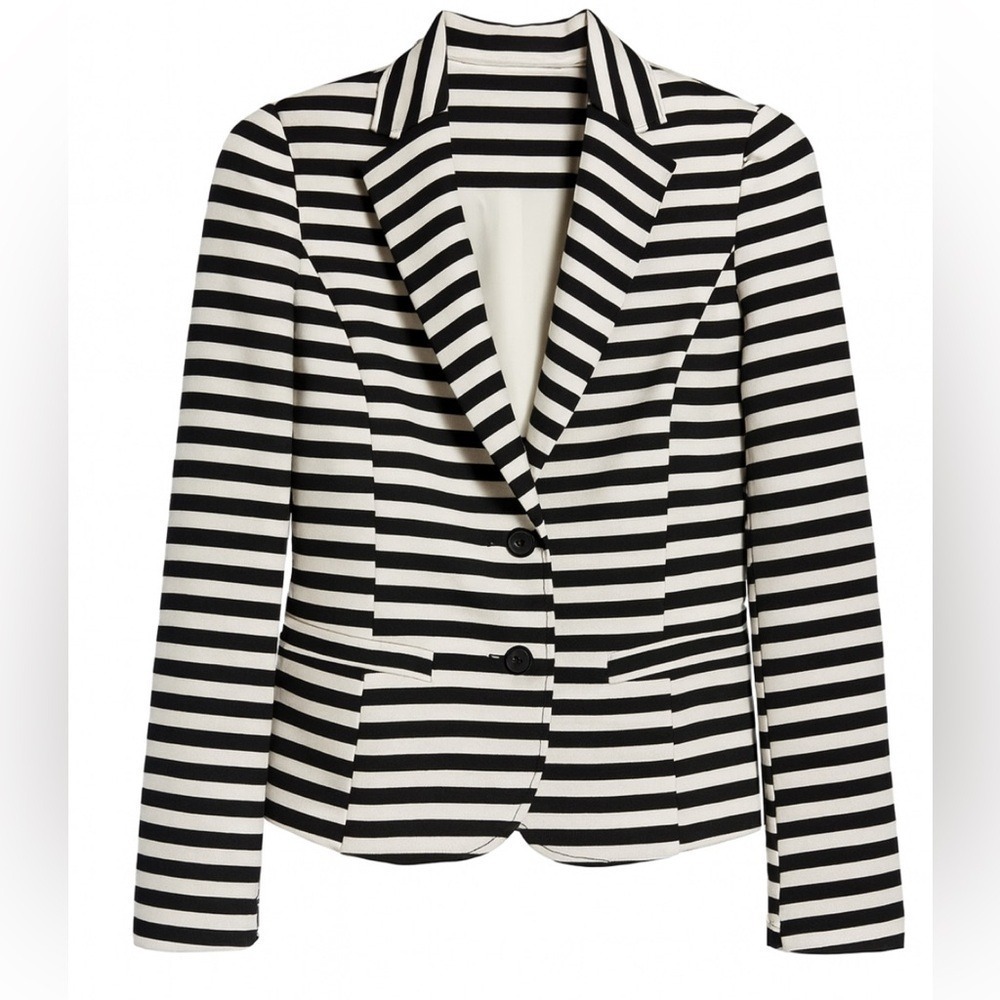 Forever 21 Striped Blazer Small Petite Black White Office Siren Preppy Workwear